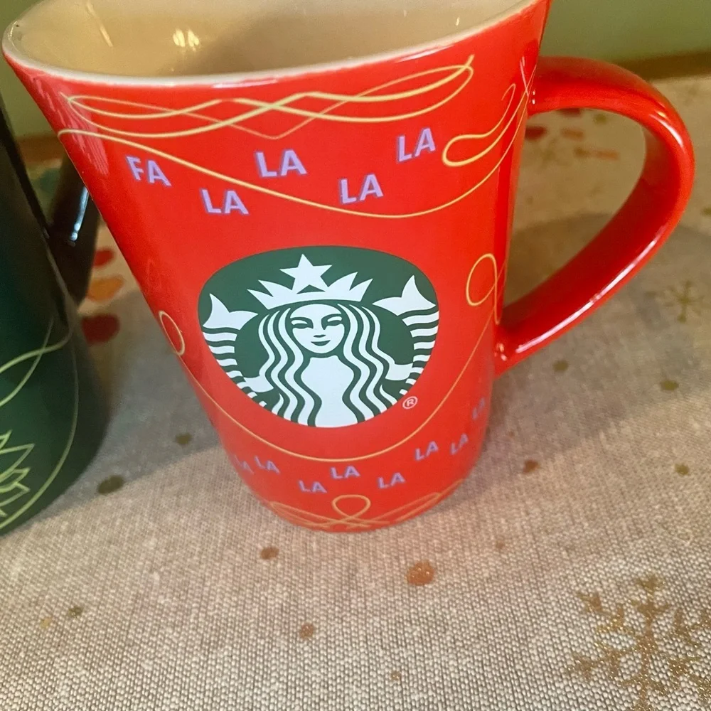 Starbucks 2020 Holiday Mug Set Fa La La Red 10oz & Green Tree 14oz Christmas